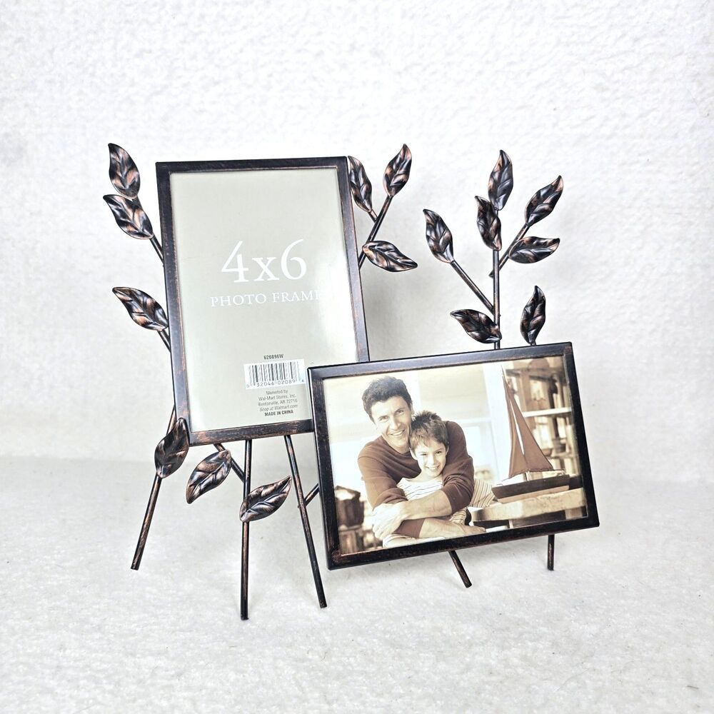 Brown Metal 2 Photo 4X6 Floral/Leaf Photo Frame